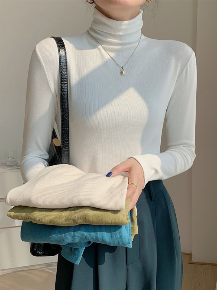 雙面德絨高領打底衫女秋冬新款黑色上衣長袖t加絨洋氣內搭堆堆領