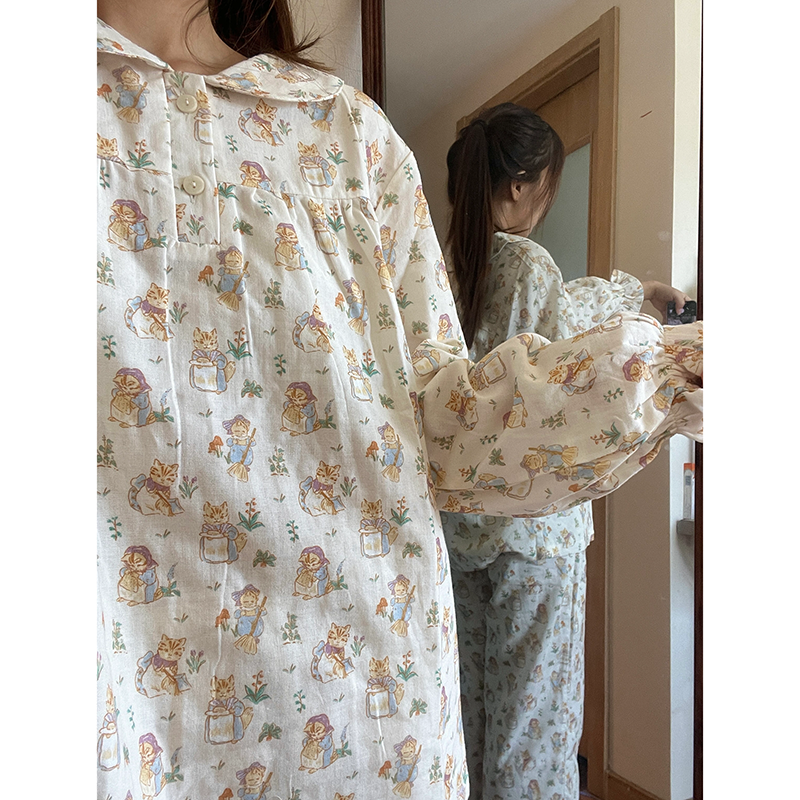 韩版睡衣女春秋2023年女士家居服长袖套装女款甜美可外穿两件套