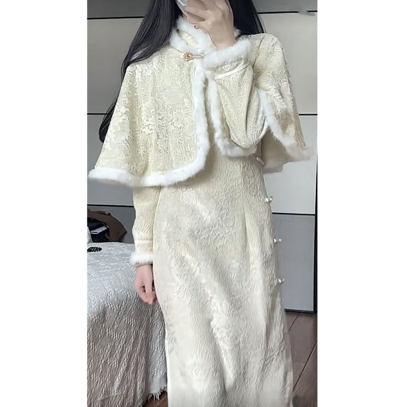 改良旗袍2023秋冬季套裝加絨年輕款小個子顯高氣質高級感少女日常