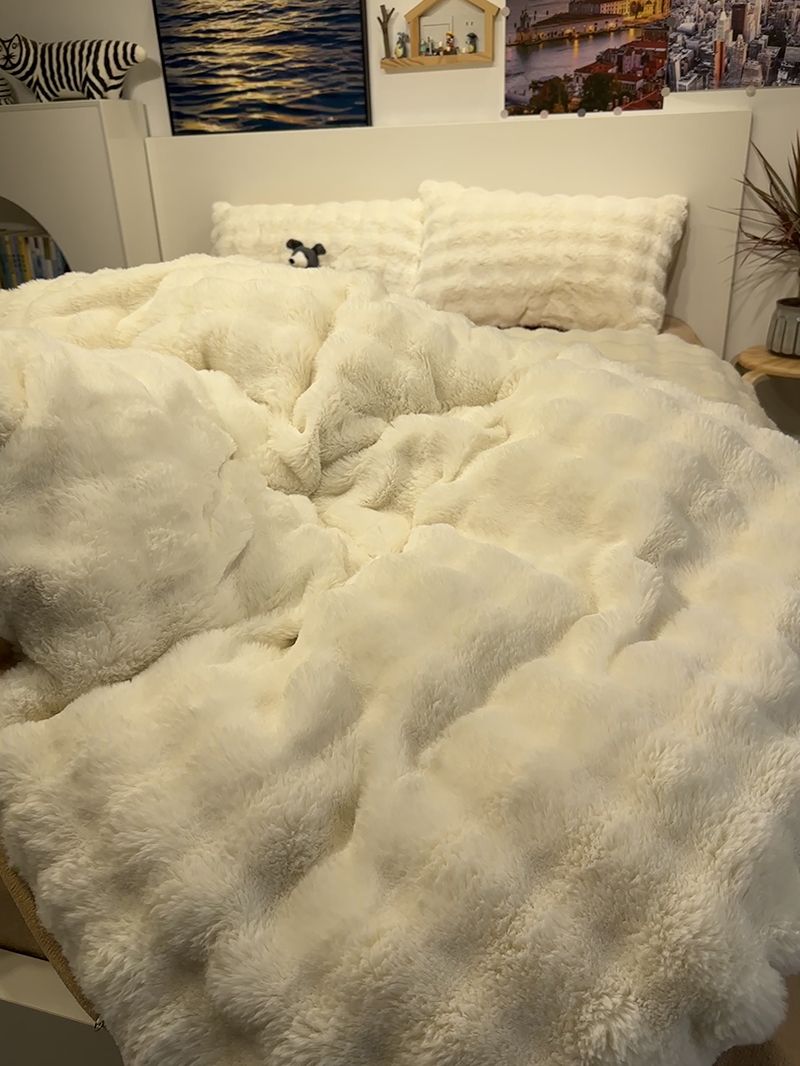 冬季轻奢保暖A类兔毛绒床上四件套加绒加厚牛奶绒被套床单三件套