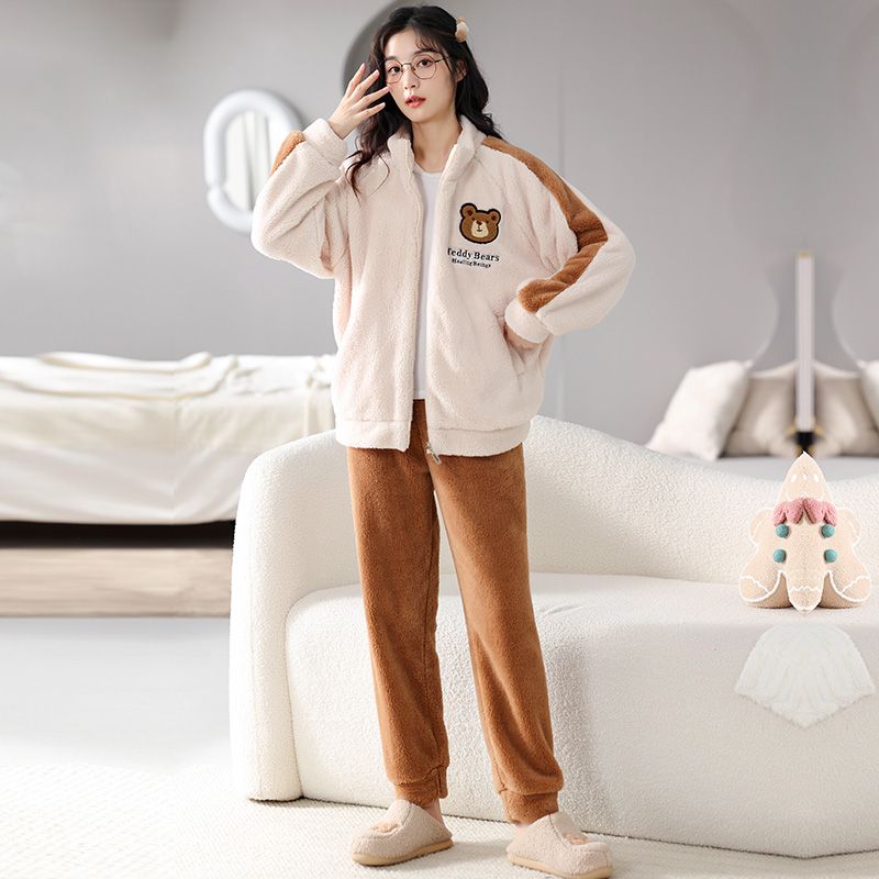 美拉德風新款外穿睡衣女士年輕秋冬季珊瑚絨加絨加厚法蘭絨家居服