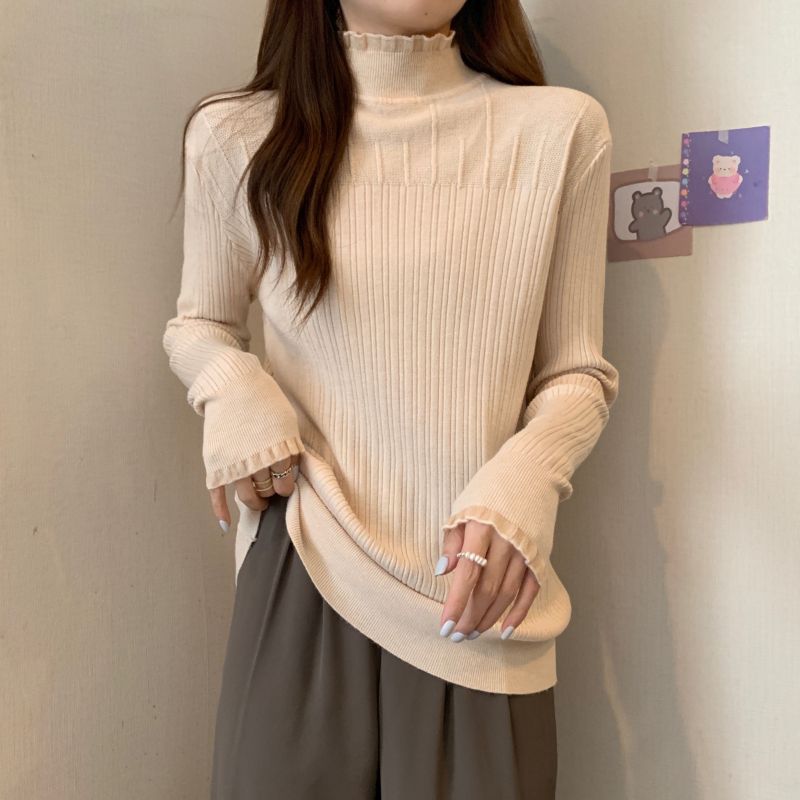 秋冬2023新款大碼打底針織上衣女高領時尚洋氣高級毛衣蕾絲針織衫