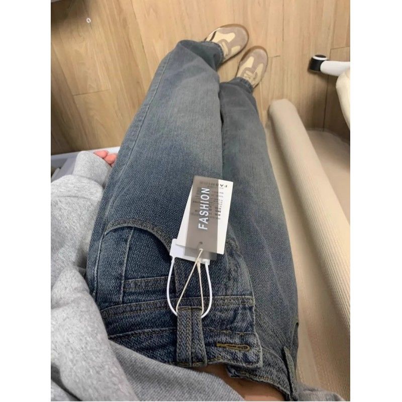 Autumn and winter 2023 distressed high-end versatile Korean style trendy American starry sky texture design wide-leg pants autumn and winter