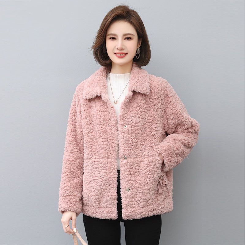 Fashionable and simple lamb wool coat for women 2023 autumn and winter new style fur integrated plush short coat for middle-aged and elderly mothers