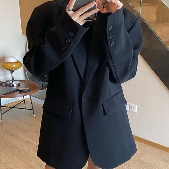 黑色西裝外套女百搭高端厚款韓版西服寬鬆休閒顯瘦上衣春秋小西裝