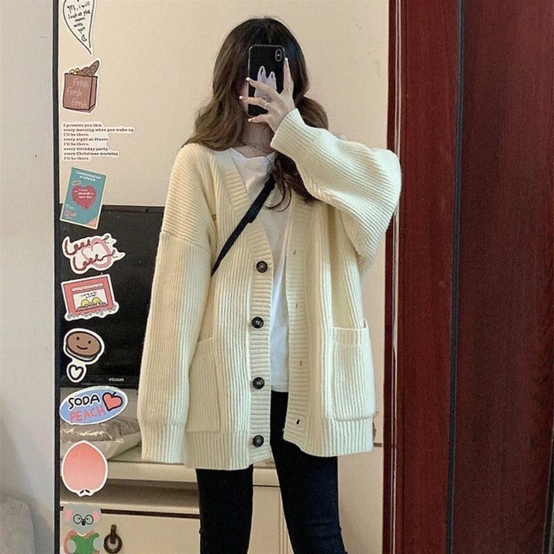 New 2023 outer wear thickened sweater cardigan jacket spring and autumn Korean style sweater loose and versatile knitted top
