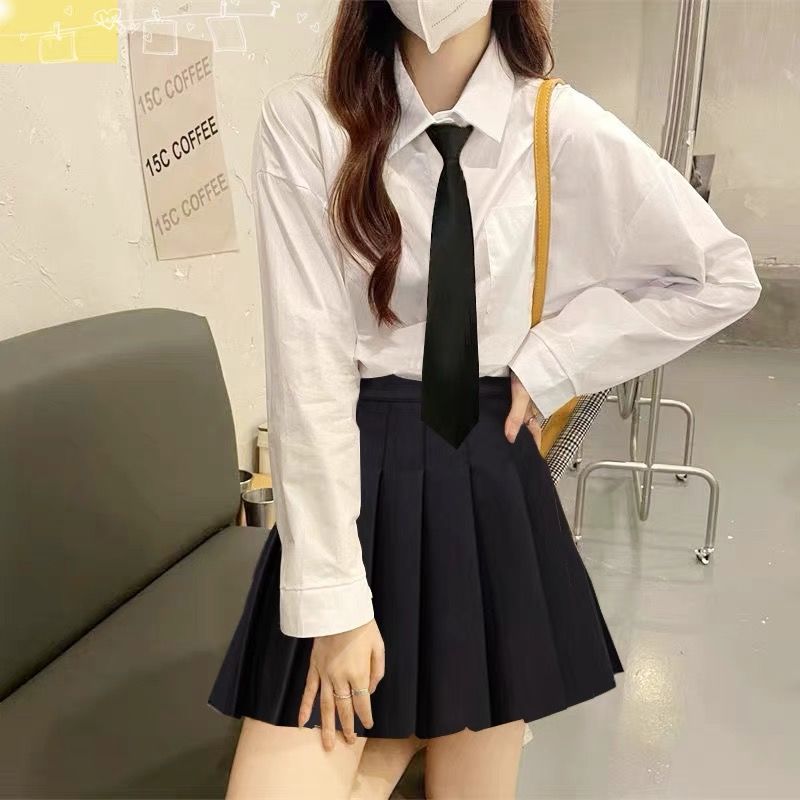 jk制服套裝白襯衫女2023新款早秋韓系上衣小個子學院風長袖襯衣