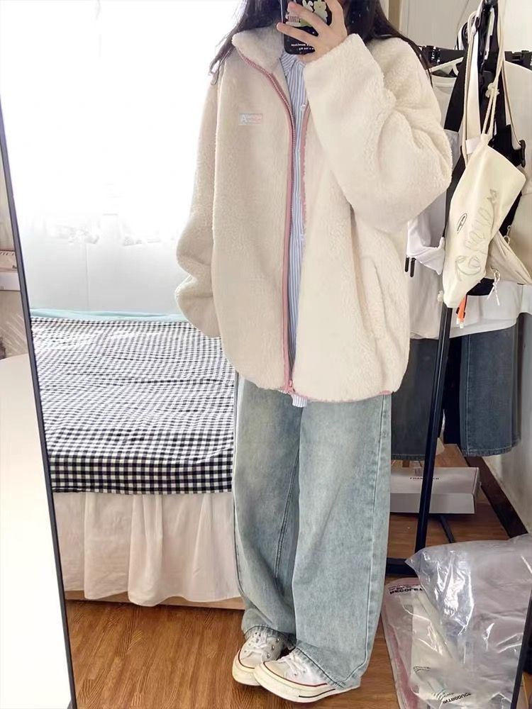 初冬天羊羔毛外套女秋冬季顆粒搖粒絨加厚2023新款小個子茸茸棉服
