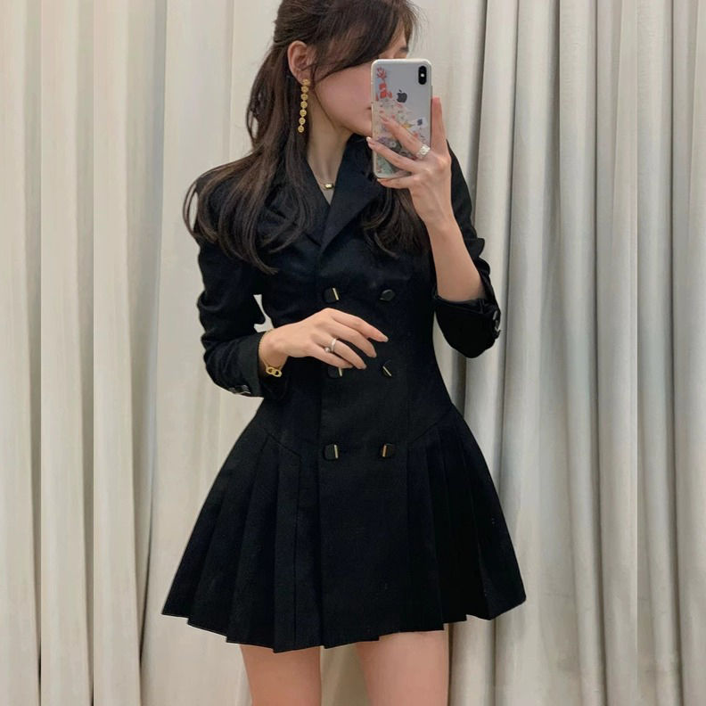 High-end blazer women's petite dress 2024 new slim waist mid-length suit pleated skirt