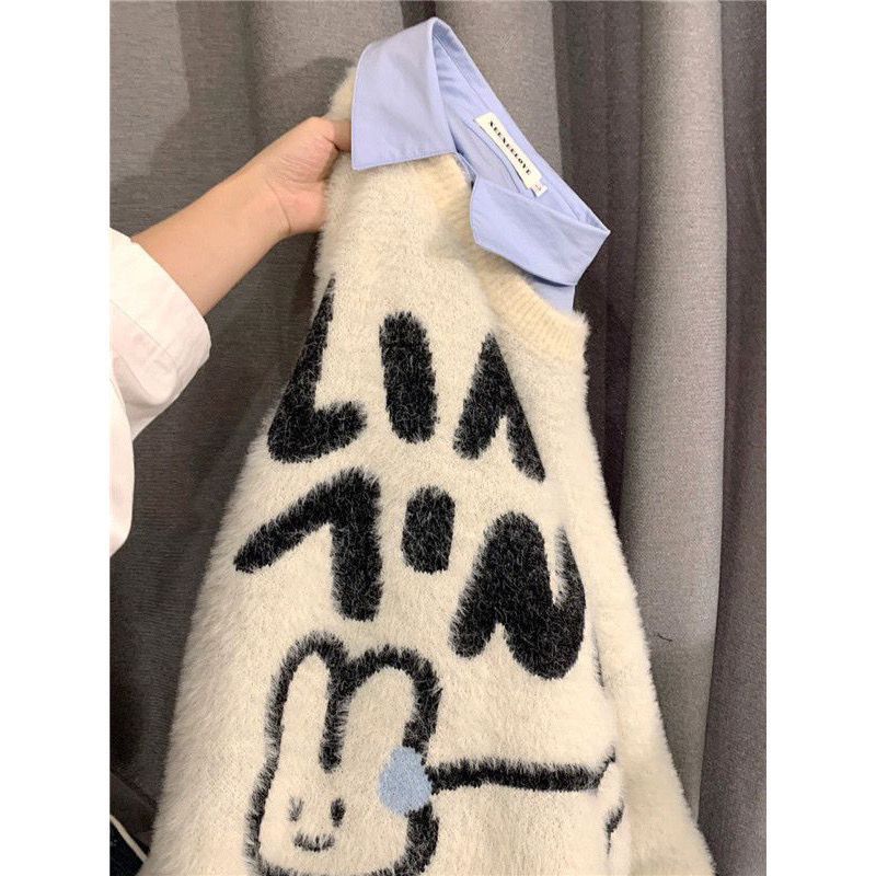 College versatile cute fufu bunny sweet cartoon sweater student autumn and winter new loose sweater