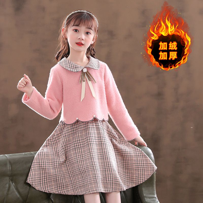 Girls Thickened Dress Winter 2023 New Little Girls Winter Clothes Children's Autumn and Winter Princess Dresses Sweater Skirts