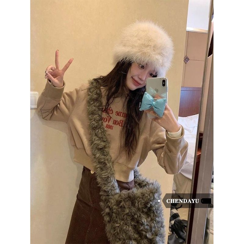 陳大鈺美式復古字母加絨加厚衛衣女秋冬季新款炸街高級感保暖上衣