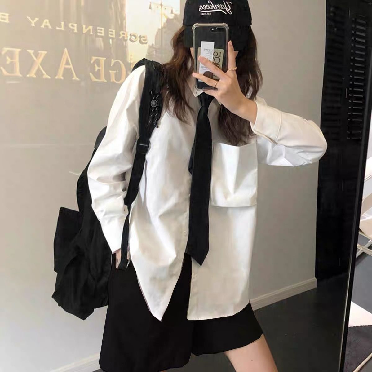 jk制服白色襯衫女設計感小眾外穿打底襯衣內搭長袖上衣領帶學院風