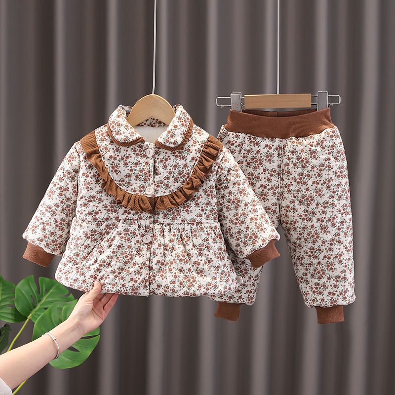 冬季棉服套裝女童棉衣棉褲秋冬款女童冬裝棉襖外套嬰兒童寶寶加厚