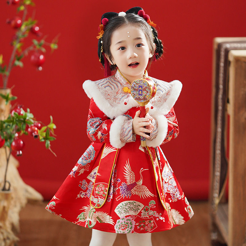 女童拜年服冬裝新年喜慶衣服中國風兒童唐裝小女孩寶寶一周歲禮服