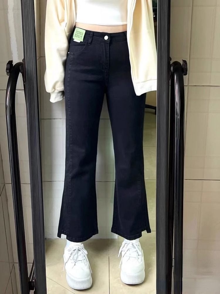 黑色直筒牛仔褲女秋冬爆款2023新款寬鬆小個子梨形身材顯瘦闊腿褲