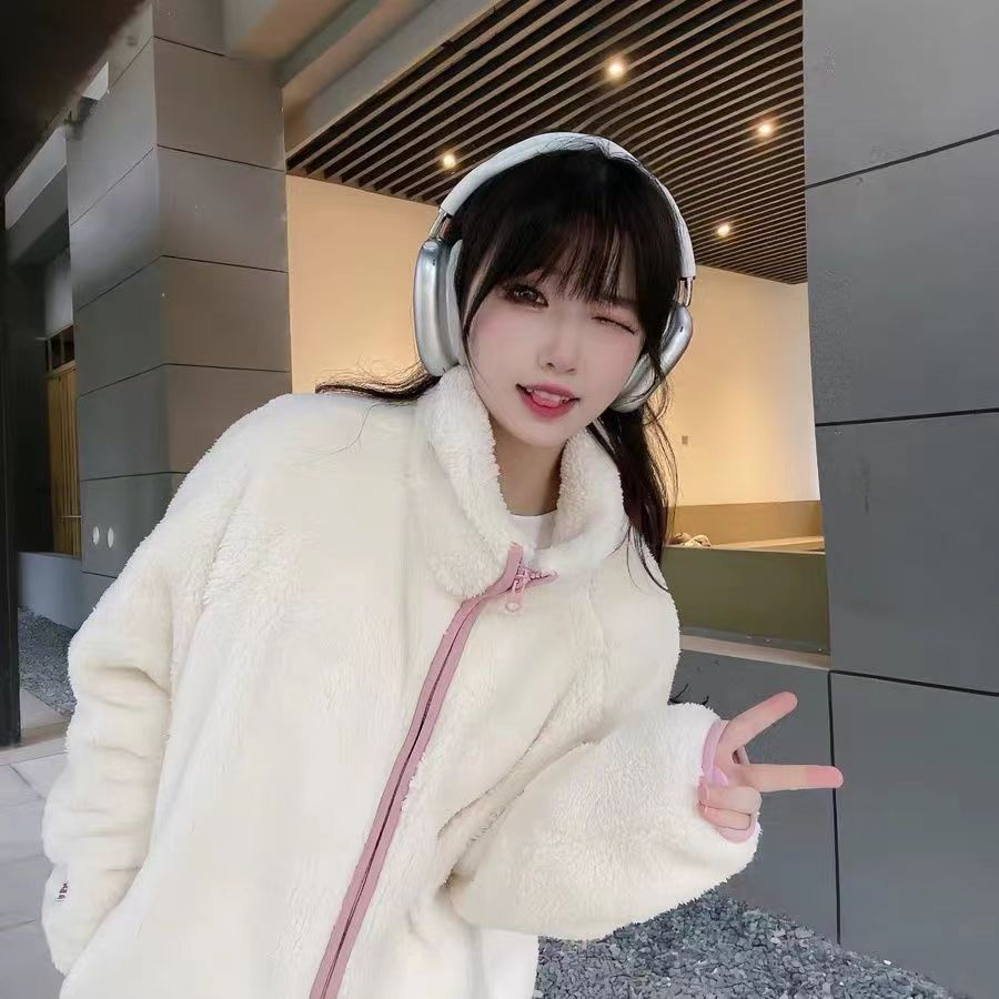 韓系奶黃色溫柔系校園羊羔毛絨衛衣外套女秋冬季寬鬆百搭拉鏈開衫