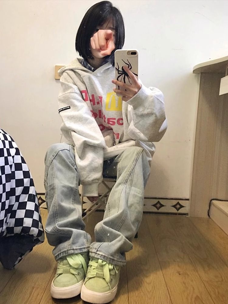 美式復古直筒牛仔褲女小個子秋冬款爆款直筒褲顯瘦寬鬆闊腿長褲潮