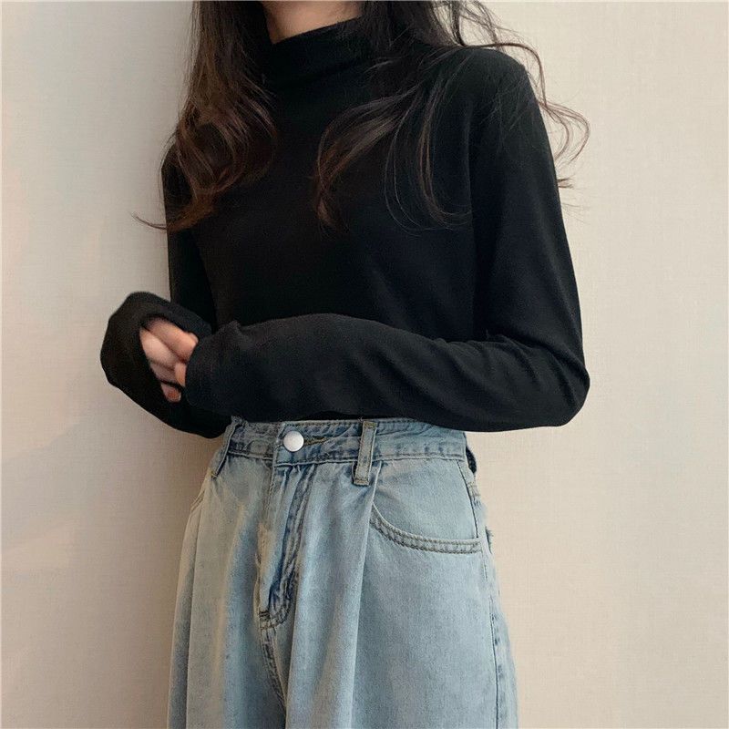 半高領T恤女裝2022秋冬新款韓版修身顯瘦百搭純色內搭打底衫上衣