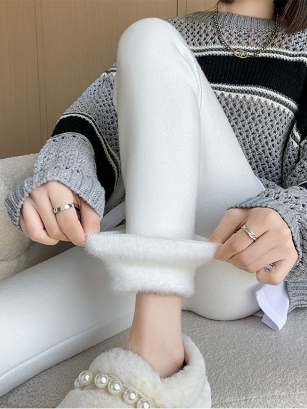 大碼加絨加厚打底褲2023新款女秋冬季胖mm高腰修身顯瘦白色小腳褲