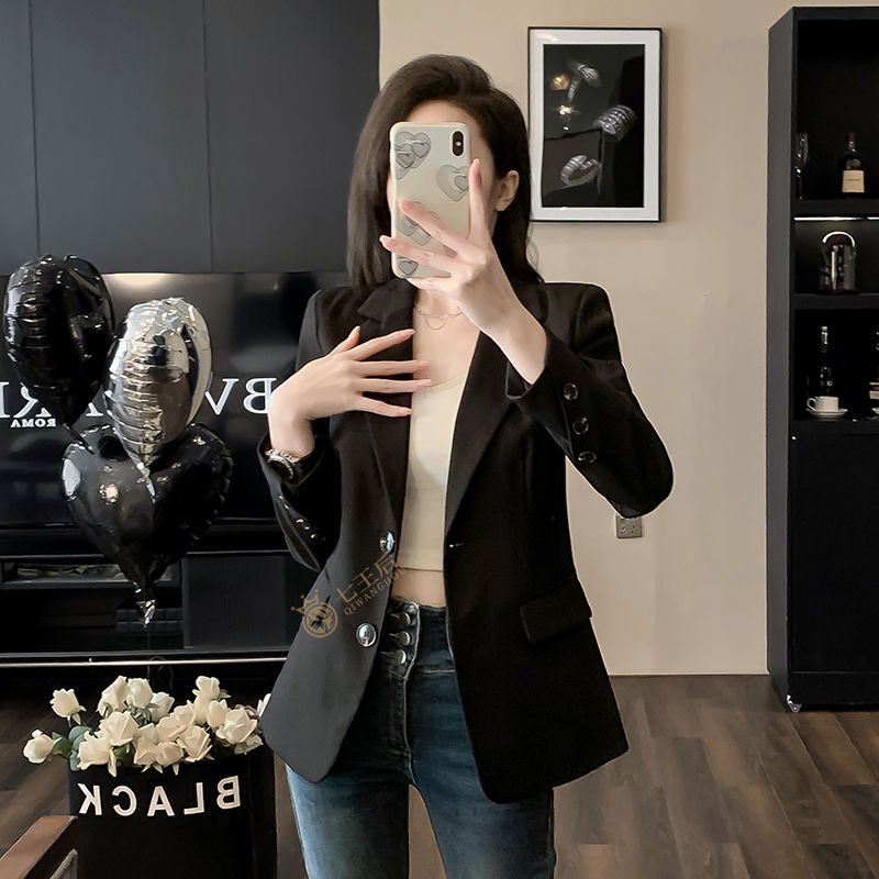 Black small suit jacket for women 2024 new temperament Korean style casual commuting slim long-sleeved professional suit top