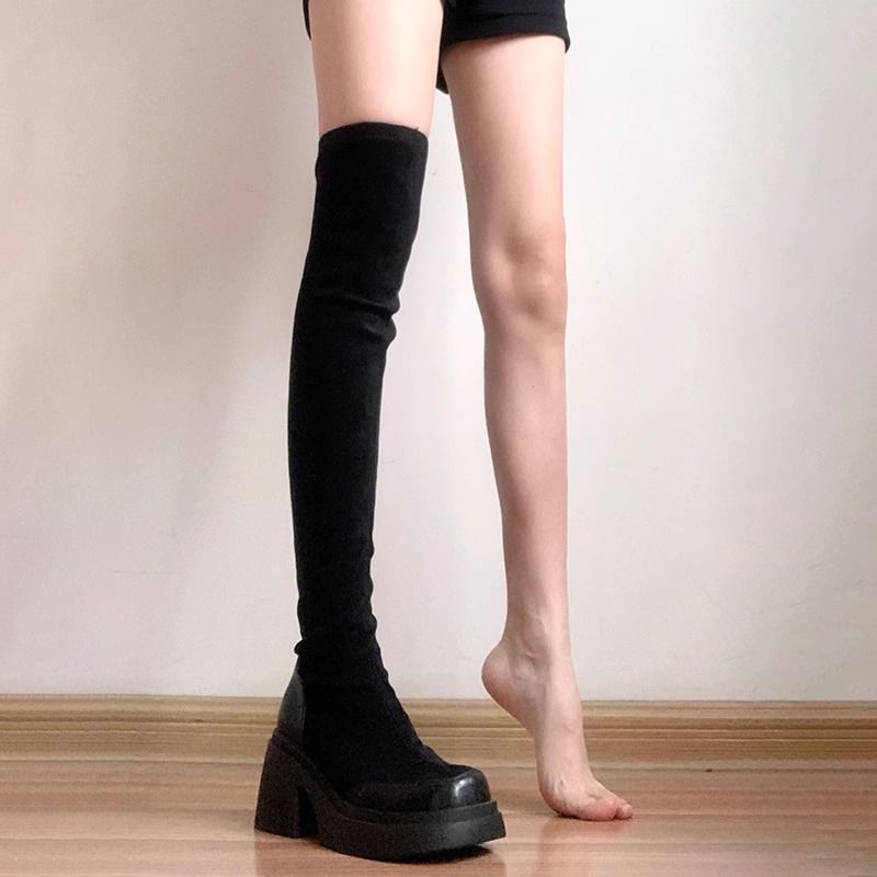 Over-the-knee high-heeled boots for women 2023 autumn and winter new versatile small elastic thick-soled suede slim boots