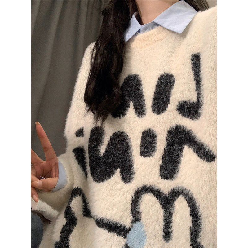 College versatile cute fufu bunny sweet cartoon sweater student autumn and winter new loose sweater