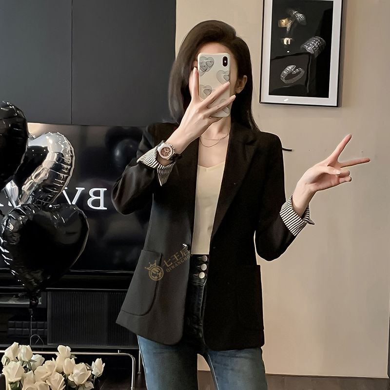 2024 New Black Suit Jacket Women Spring and Autumn Small Slim Waist Temperament Korean Style Casual Suit Top