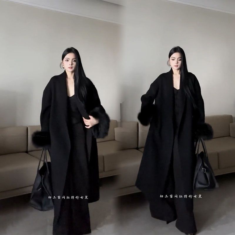 歐貨今年流行小個子慵懶風美拉德穿搭爆款毛毛長款毛呢外套女冬季