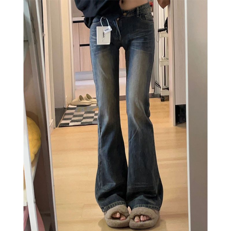 美式復古街頭辣妹微喇牛仔褲女秋冬新款高個子修身顯瘦喇叭拖地褲