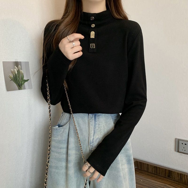 大碼女裝秋冬2023半高領打底衫內搭胖mm顯瘦長袖遮肚正肩T恤上衣