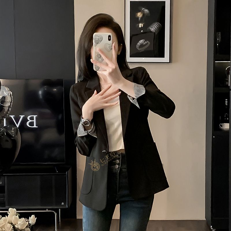 2024 New Black Suit Jacket Women Spring and Autumn Small Slim Waist Temperament Korean Style Casual Suit Top
