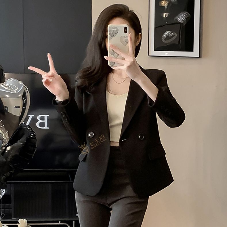 Black blazer women's high-end 2024 new spring and autumn small temperament slim slim suit top