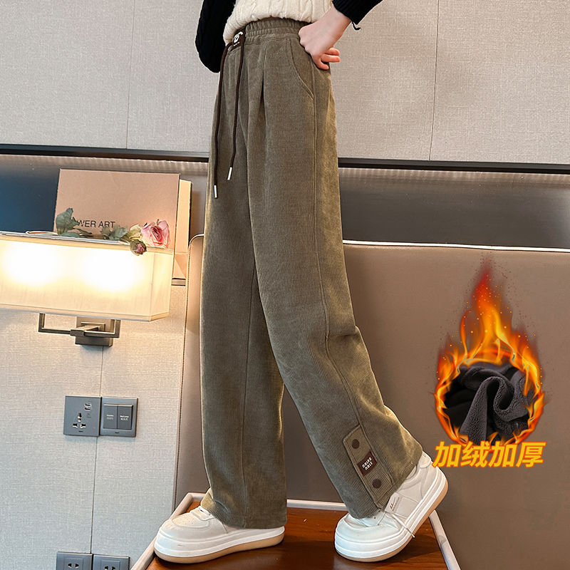 女童闊腿褲秋冬加絨加厚一體2023新款兒童褲子洋氣中大童長褲