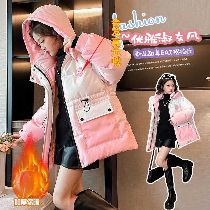 Girls' down cotton coat new style college warm winter women's loose versatile contrasting color student down jacket bread trend