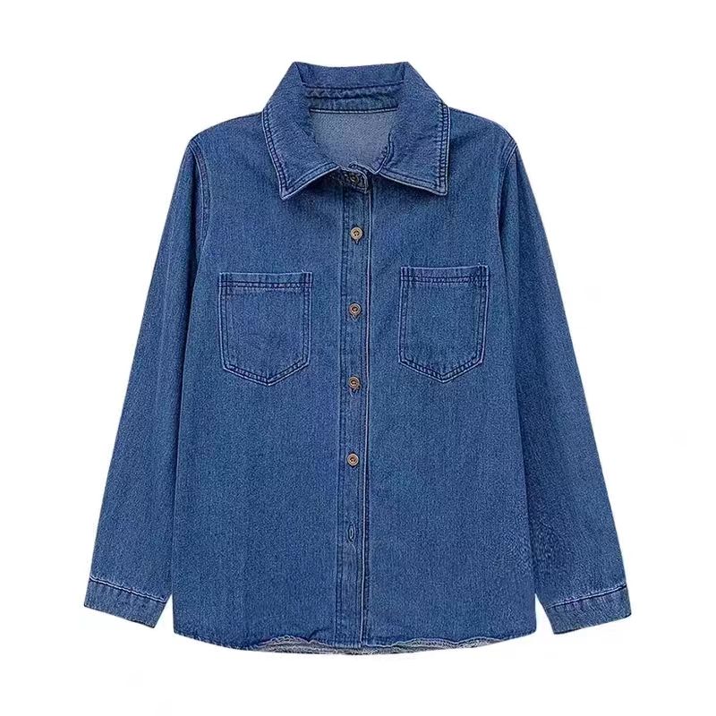 Denim jacket shirt women's new autumn and winter plus size fat girl's inner top versatile loose slimming layered shirt