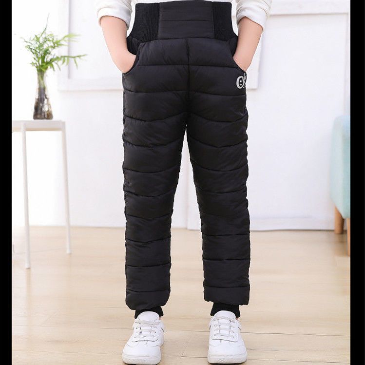 Girls' outer wear plus fleece children's clothing baby high-waist pants medium and large children's down cotton pants winter thickened boys' trousers