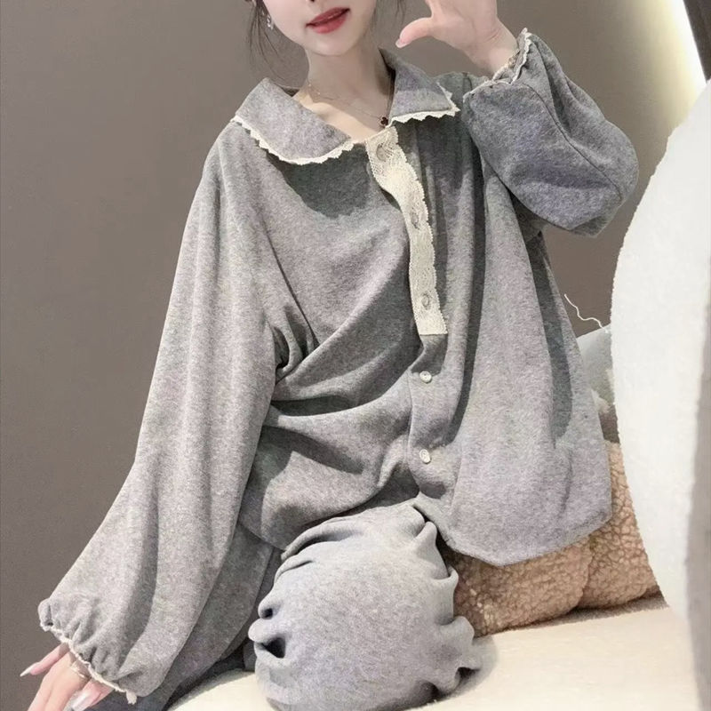 春秋季新款睡衣女士秋冬款長袖可愛網紅韓版薄款家居服可外穿套裝