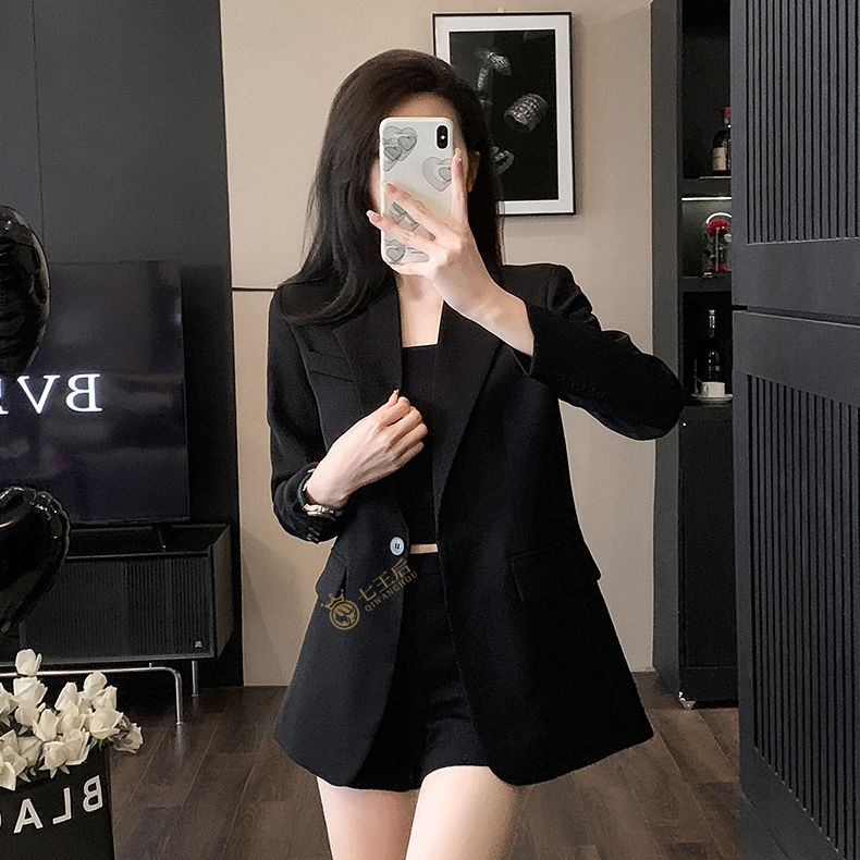 Black suit jacket for women spring and autumn 2024 new Korean style design temperament casual long-sleeved small suit top for women