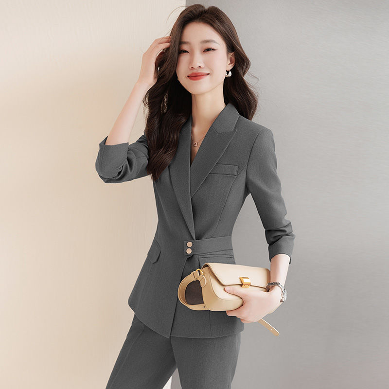 Navy blue blazer women's autumn and winter temperament host manager formal work clothes slim suit professional suit