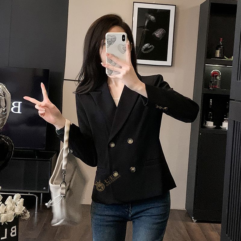 Black suit jacket for women petite short high-end professional wear temperament goddess style fashionable casual suit