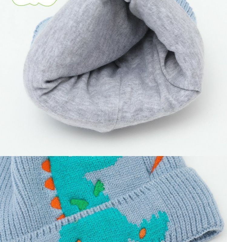 Little dinosaur cartoon windproof winter ear hat for boys and girls, autumn and winter new children's knitted thermal hat_voghion.com