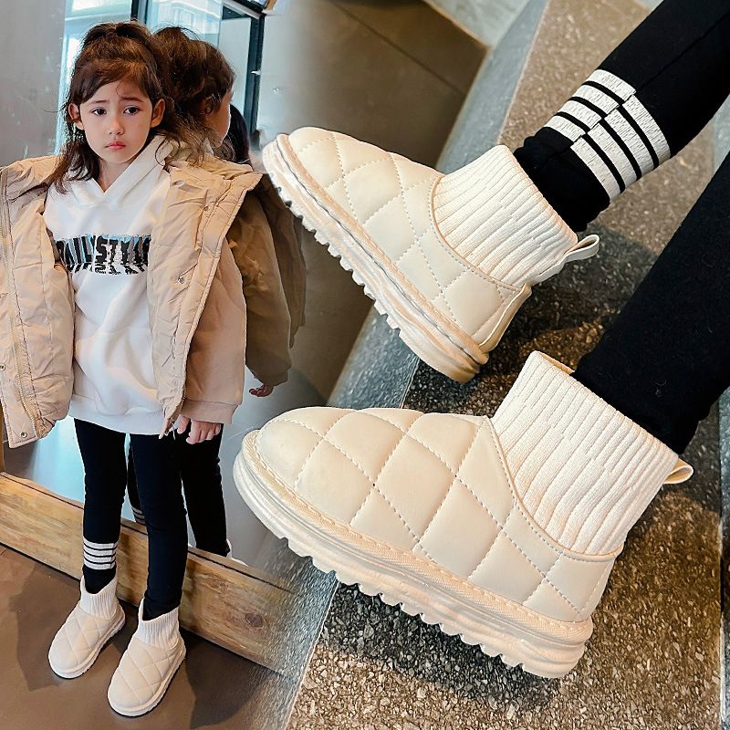  new winter style warm snow boots for boys and girls, children's socks, large cotton shoes, stylish stocking short boots, Maillard