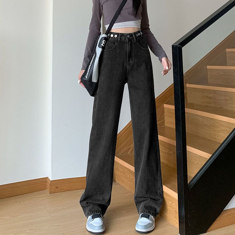 2023年秋季小個子復古美式闊腿牛仔褲女新款高腰顯瘦寬鬆直筒長褲