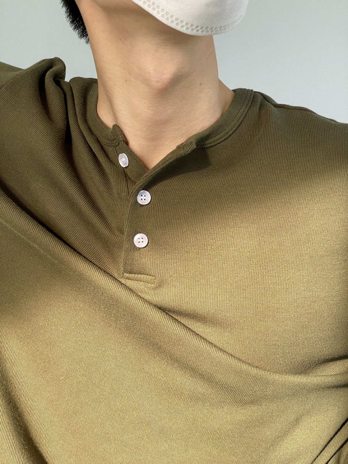 亨利领长袖T恤男春秋季韩版ins宽松纯色打底衫纽扣设计感小众上衣