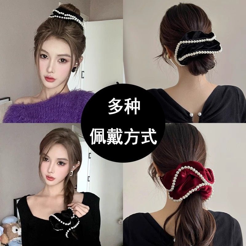 Velvet Retro Pearl Headband Large Intestine Hair Accessories Hairband Advanced  Temperament New French Style Ponytail