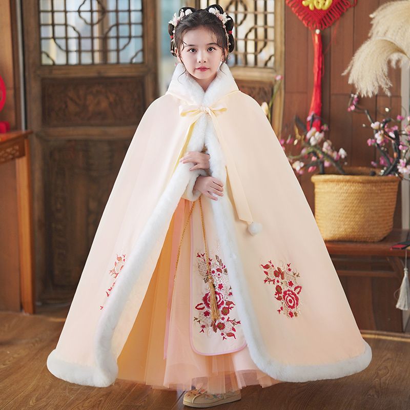 漢服女童冬季加厚拜年服新款小女孩兒童中國風超仙唐裝古裝連衣裙