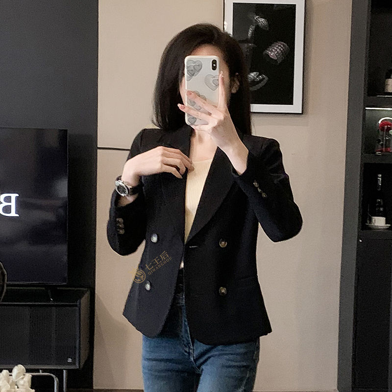 Black suit jacket for women petite short high-end professional wear temperament goddess style fashionable casual suit