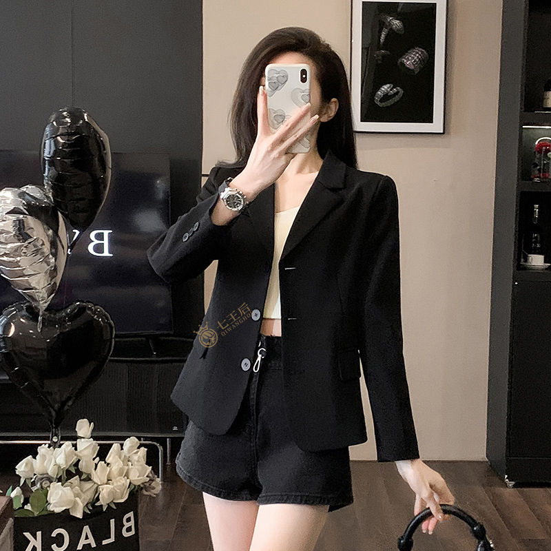High-end black suit jacket for women Spring and Autumn 2024 New Korean Style Loose Small Loose Suit Tops for Women