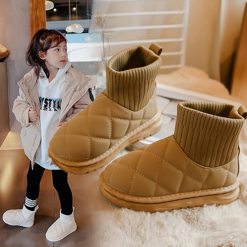  new winter style warm snow boots for boys and girls, children's socks, large cotton shoes, stylish stocking short boots, Maillard